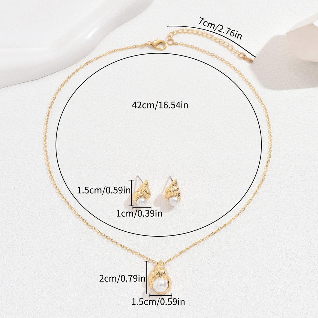 Shell and pearl earrings and clavicle necklace set