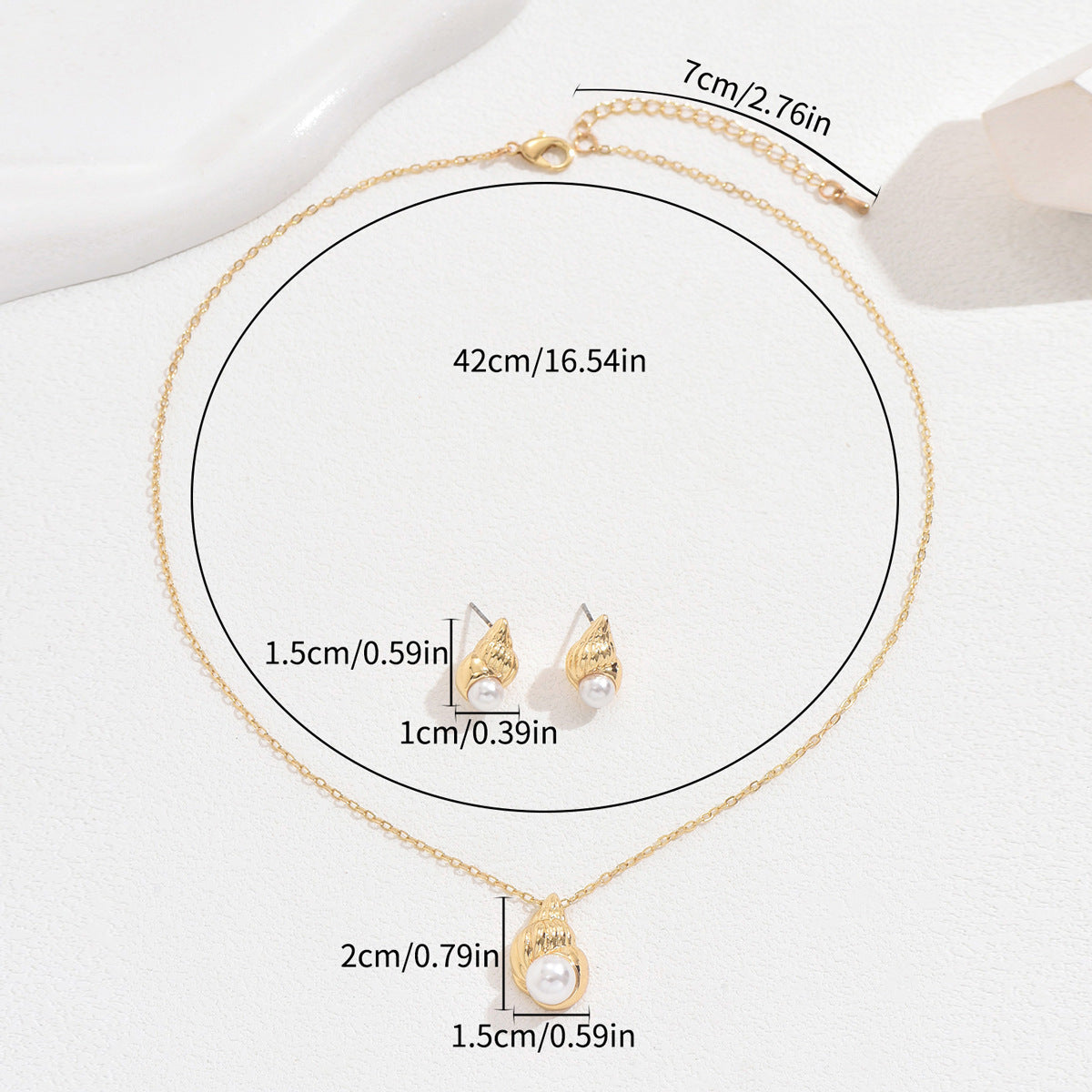 Shell and pearl earrings and clavicle necklace set