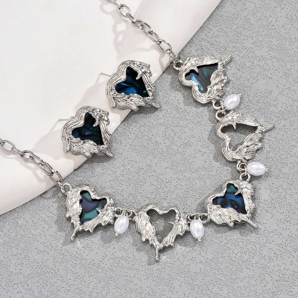 Flame Heart Earrings and Necklace Set