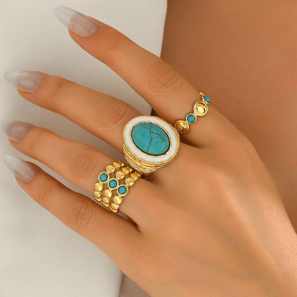 Vintage turquoise multi-layered open ring