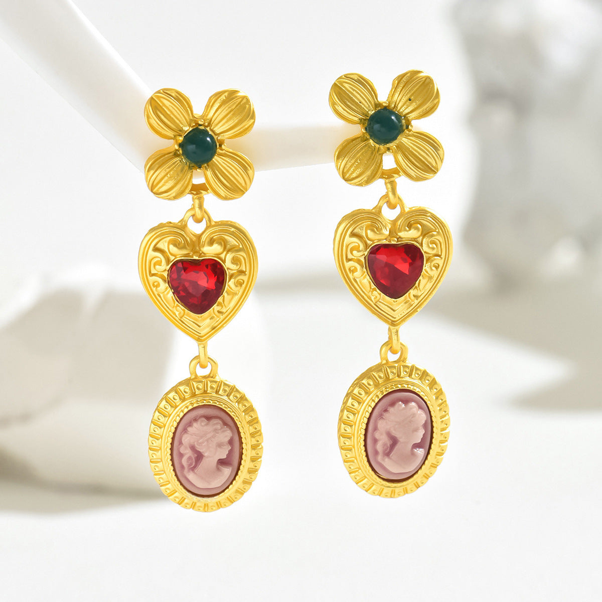 Vintage style, diamond-encrusted four-leaf clover earrings