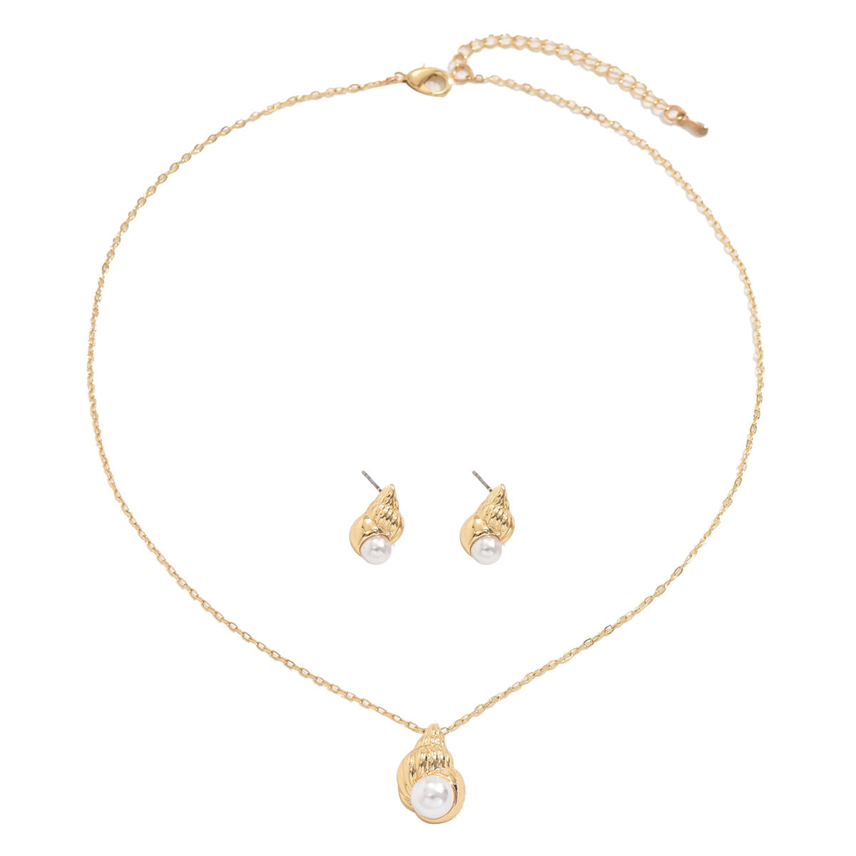 Shell and pearl earrings and clavicle necklace set