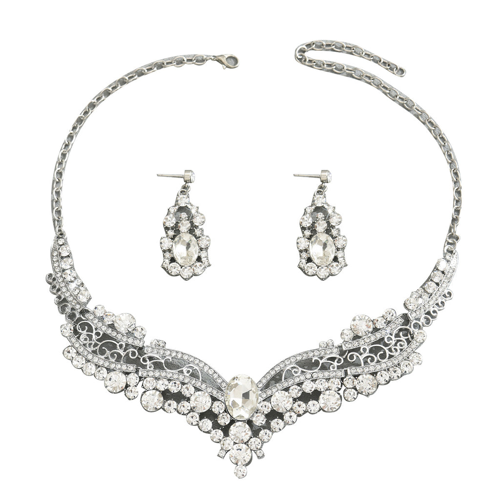 Niche diamond-encrusted necklace and earring sets.