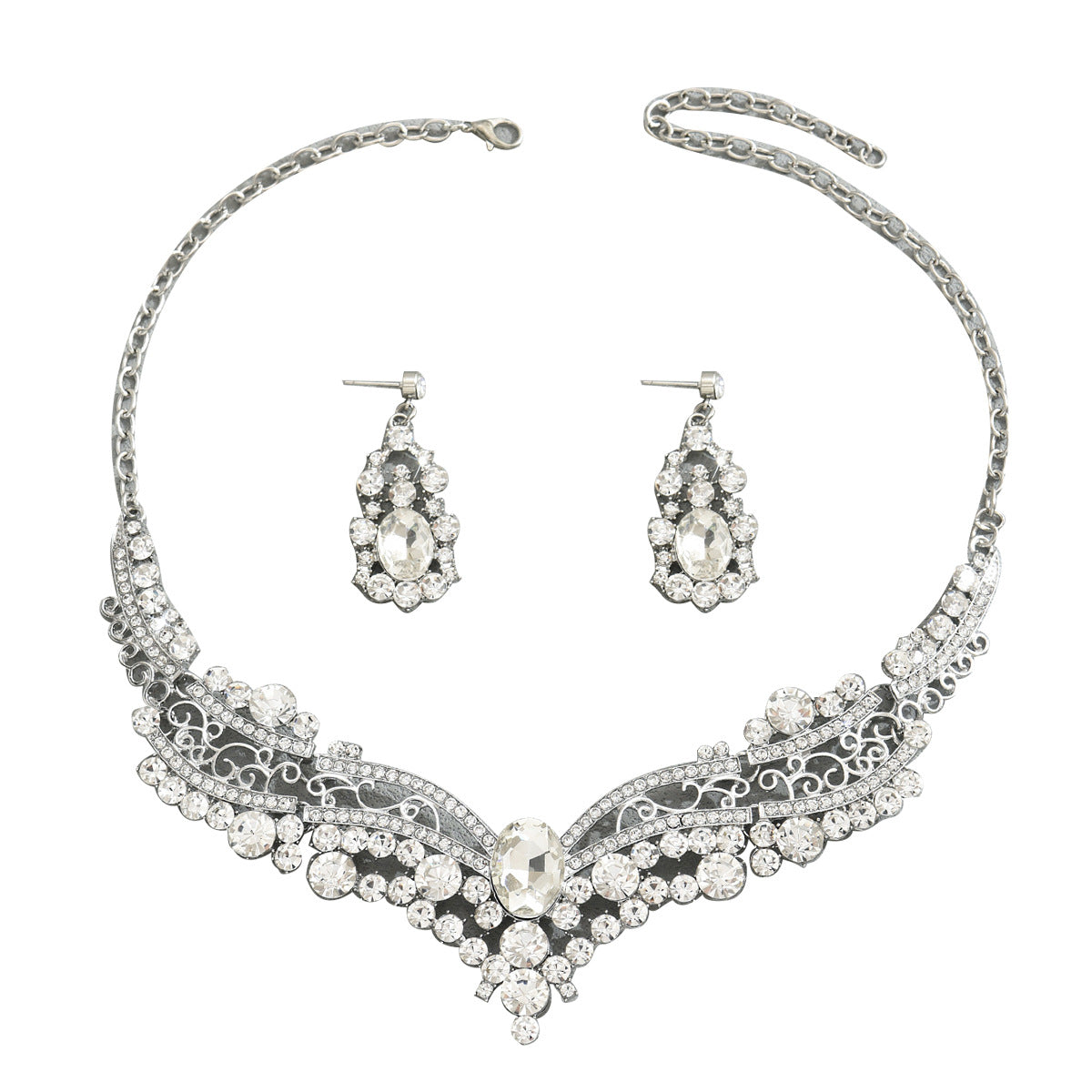 Niche diamond-encrusted necklace and earring sets.