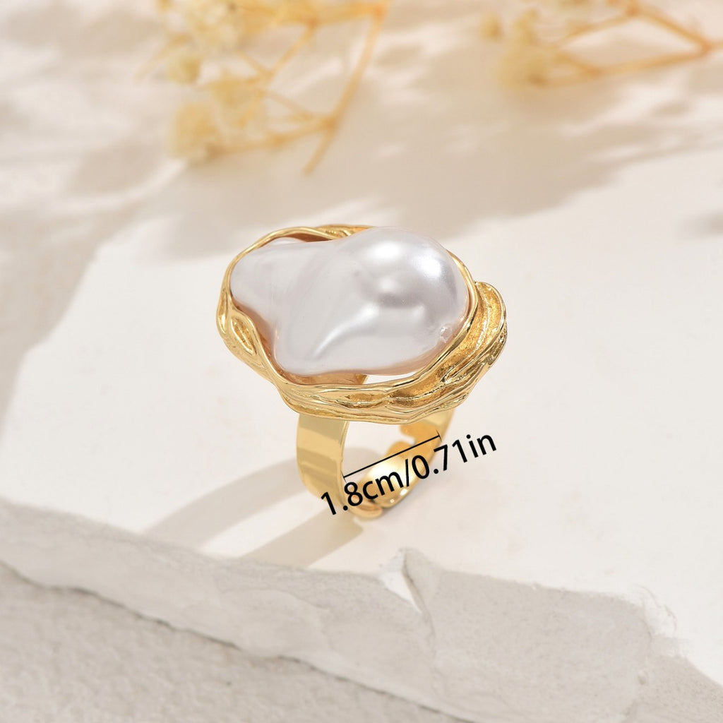 Geometric design pearl open ring