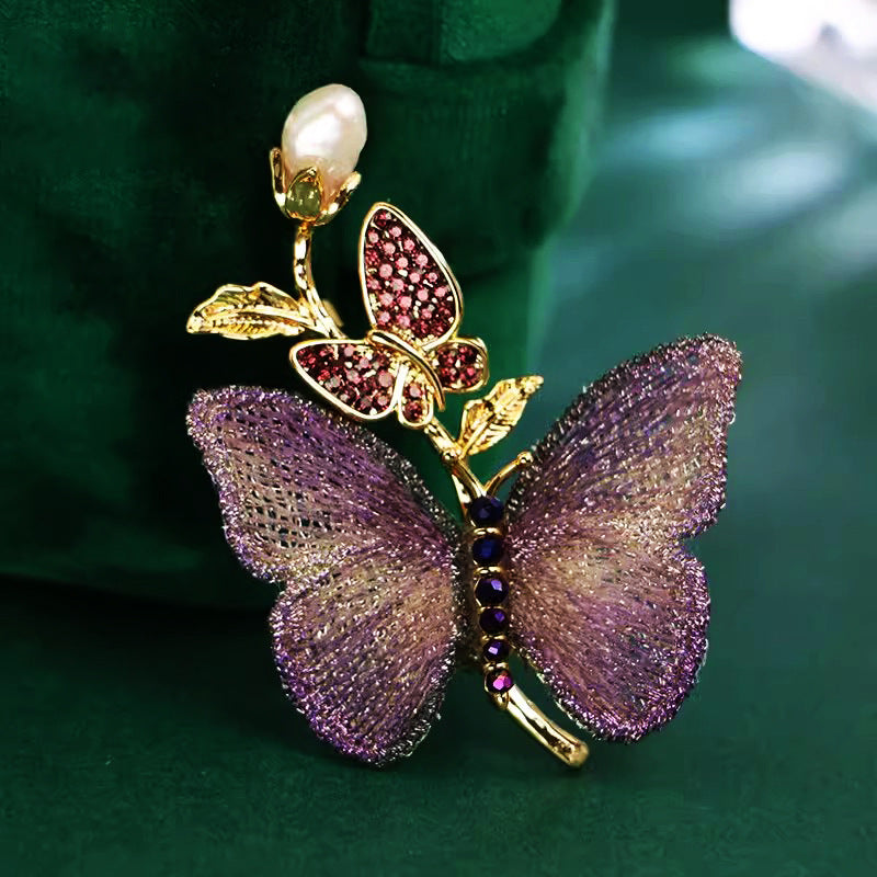 Embroidered butterfly brooch