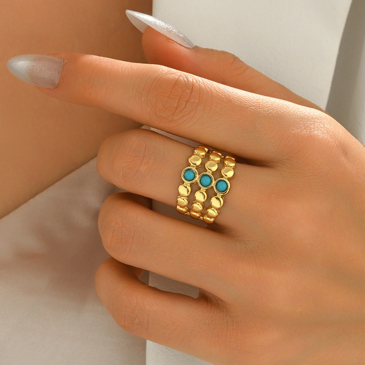 Vintage turquoise multi-layered open ring