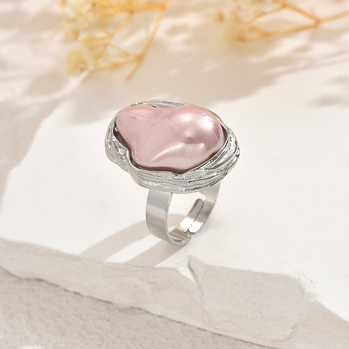 Geometric design pearl open ring