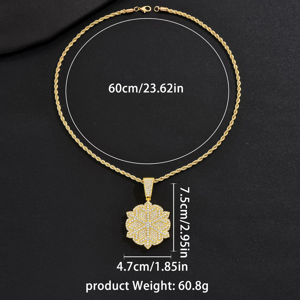 Snowflake-shaped Cuban necklace with full diamonds.