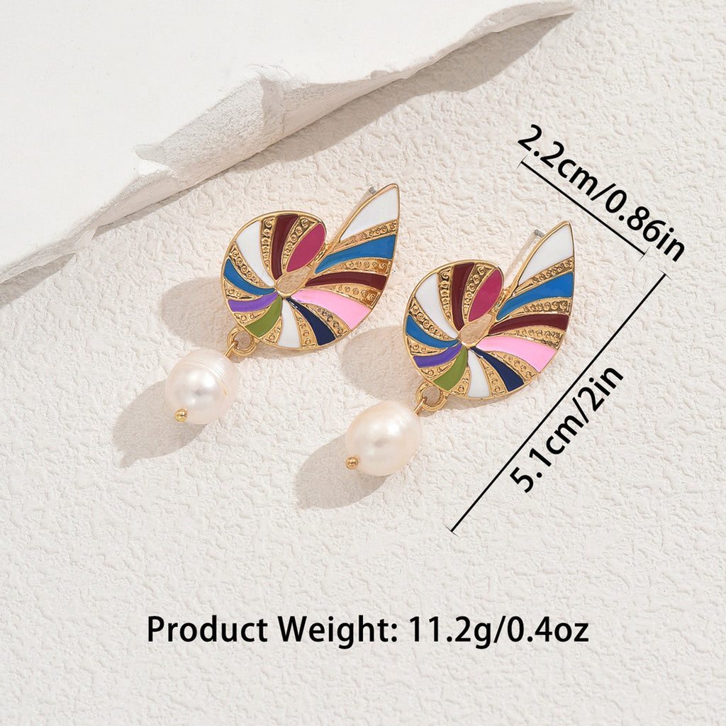 Colorful Shell and Pearl Elegant Earrings