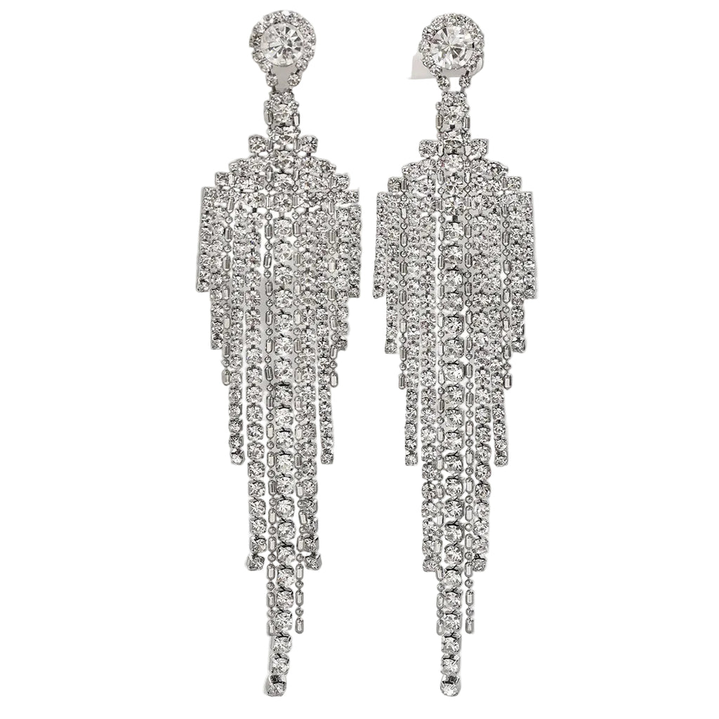 Long tassels, earrings inlaid with rhinestones