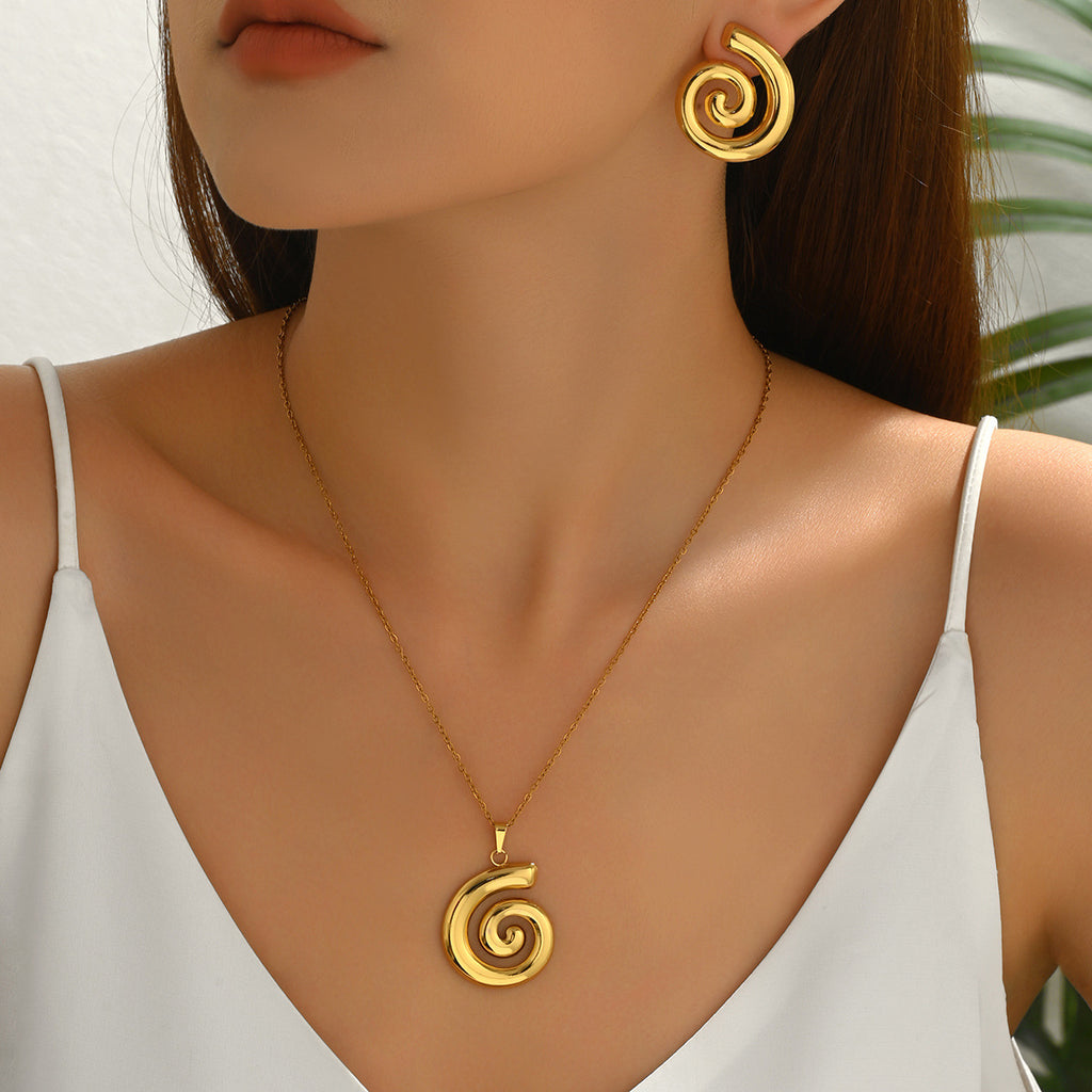 Niche spiral pendant chain, earring set