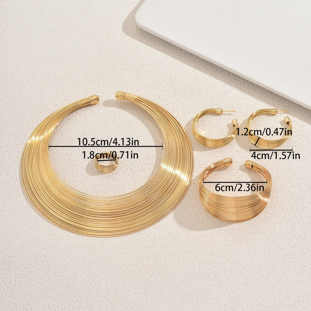 Multi-layered metal jewelry set, adjustable bracelet