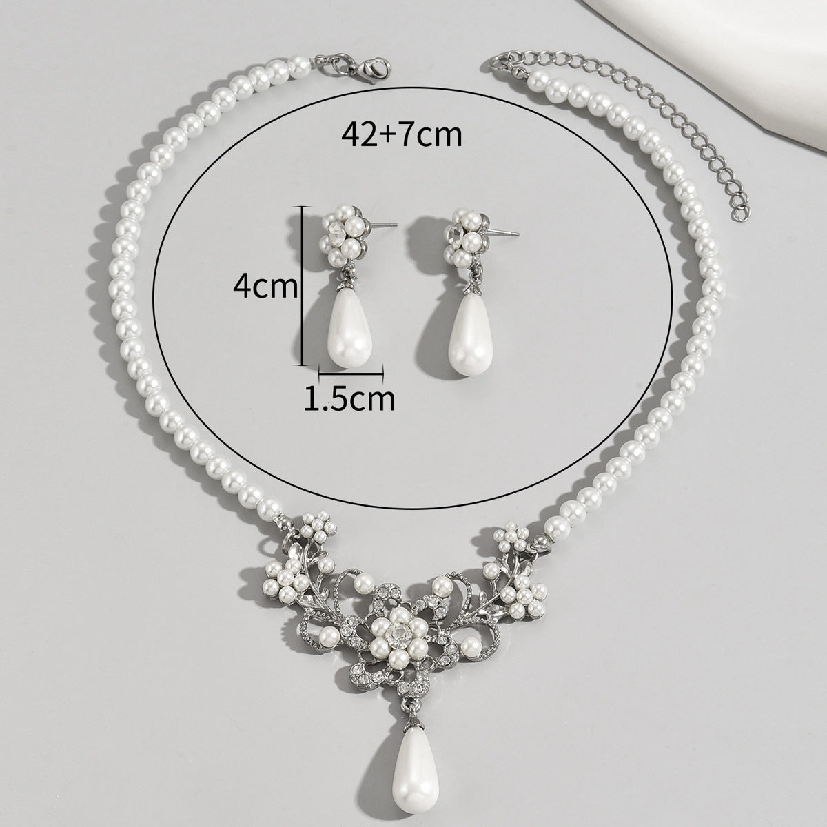 Retro pearl necklace with zircon plum earrings set