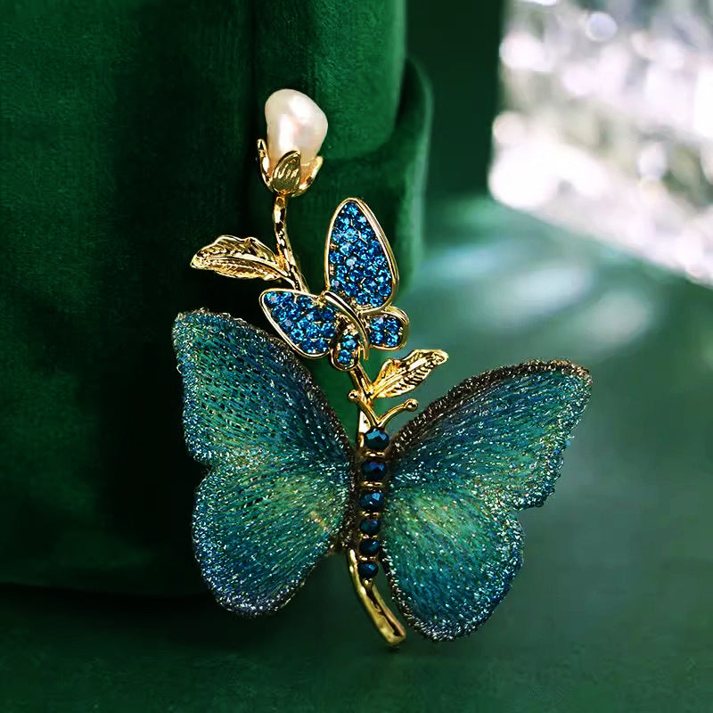 Embroidered butterfly brooch