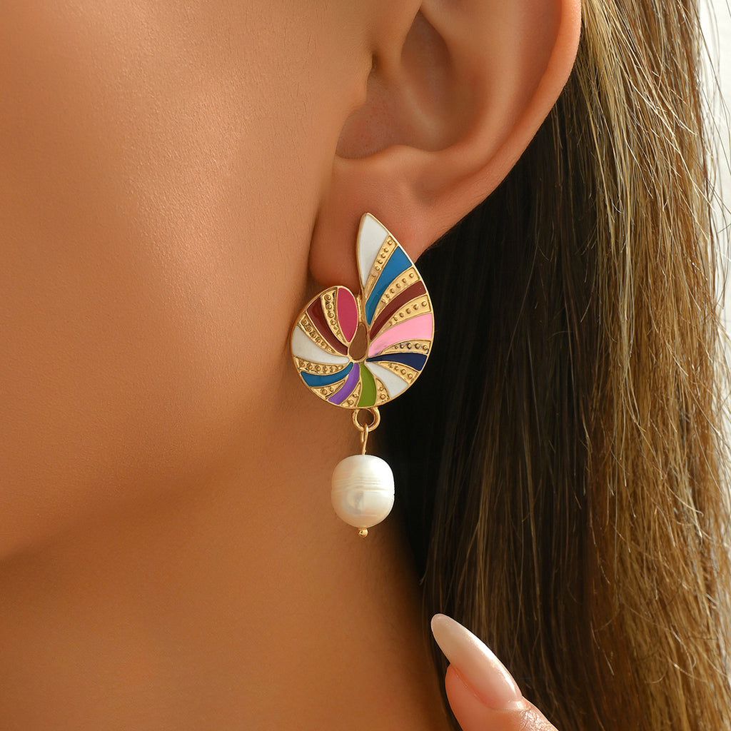Colorful Shell and Pearl Elegant Earrings