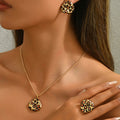 Ring, necklace, earrings, and leopard print clavicle chain jewelry set