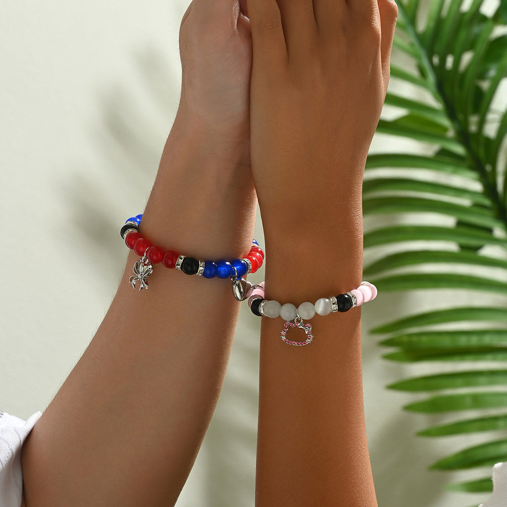 Heart-shaped cartoon cat bracelet set