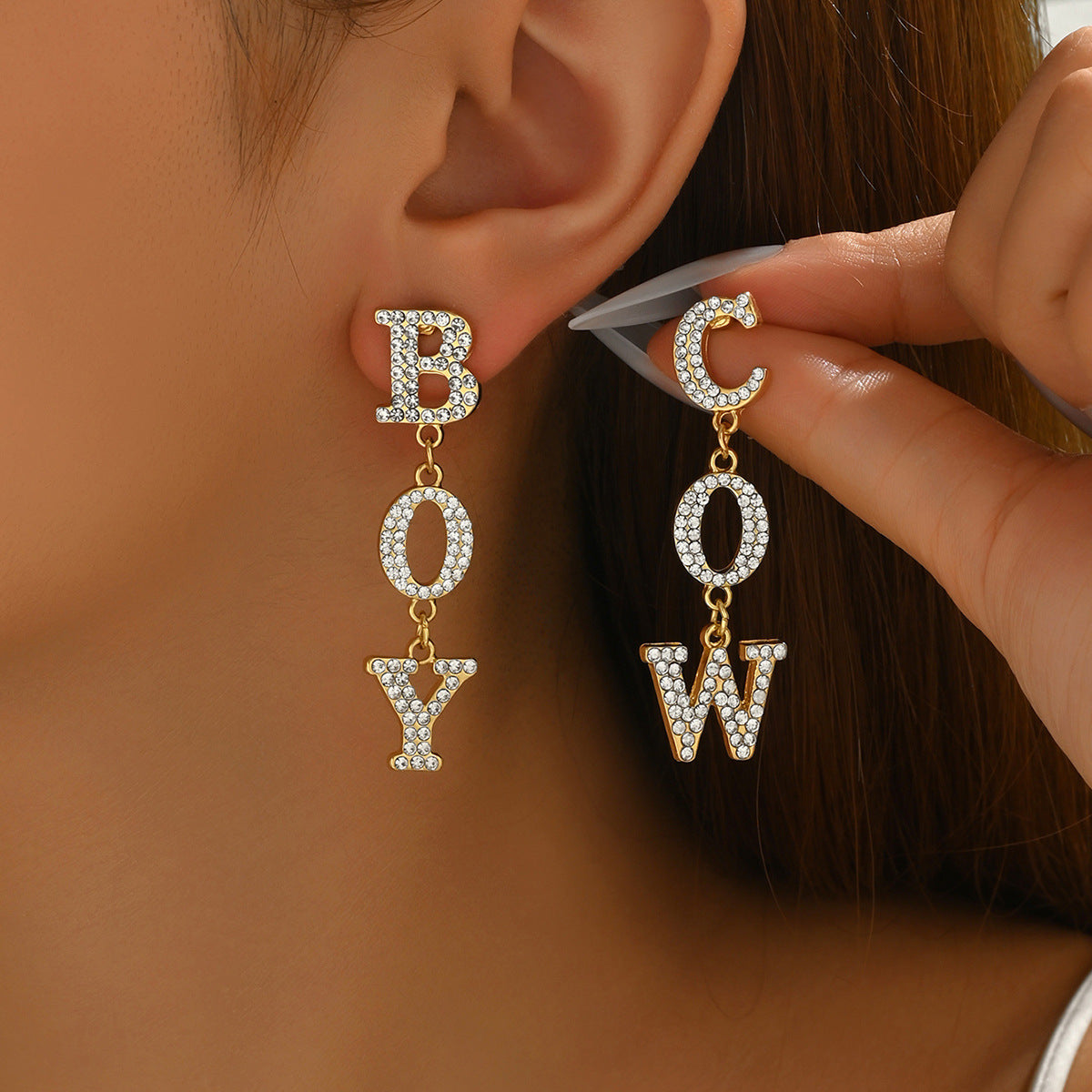 Geometric letter diamond earrings