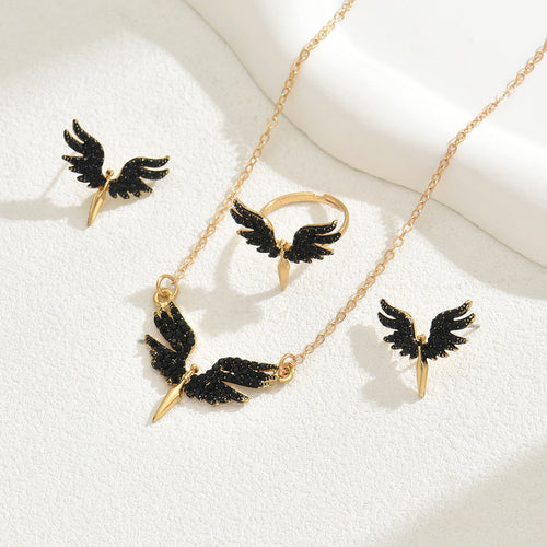 Angel Wing Drop Earrings and Long Necklace Set