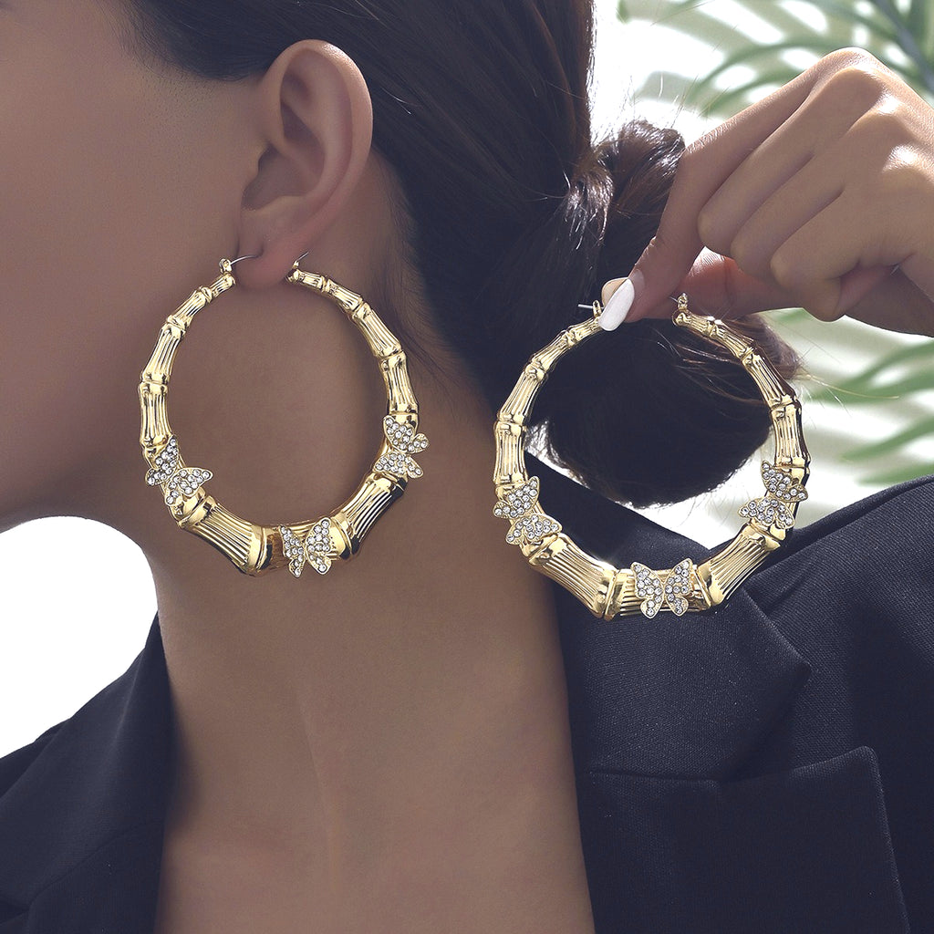 Diamond lady butterfly large hoop earrings